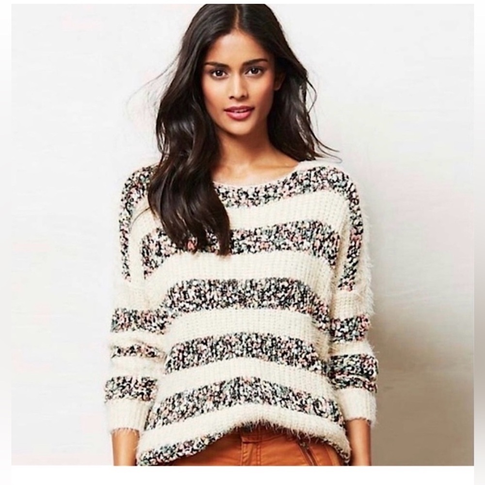 La Fee Verte- Anthropology Cozy Multicolor Striped Sweater